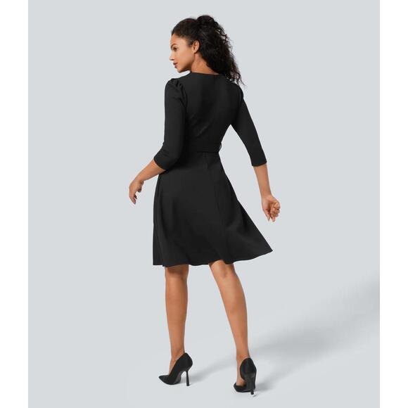 NWT Halara Round Neck Zipper Belted Pocket Midi Fit And Flare Work Dress Size XL - Picture 3 of 12